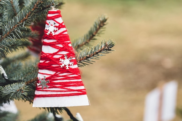 DIY yarn decoration on a Christmas tree