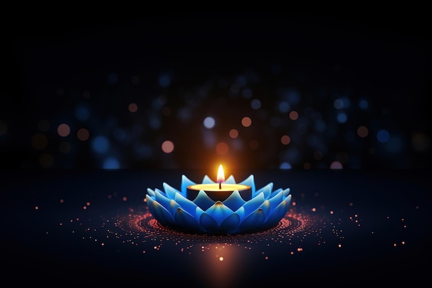 Diya illustration for Diwali festival of India with blue neural connect dots lines Generative Ai