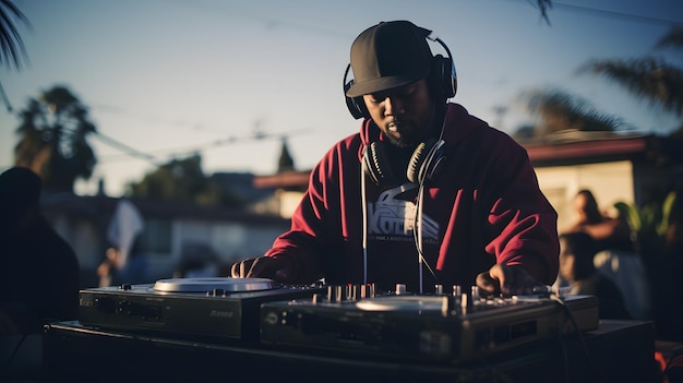 Dj in action with audio console