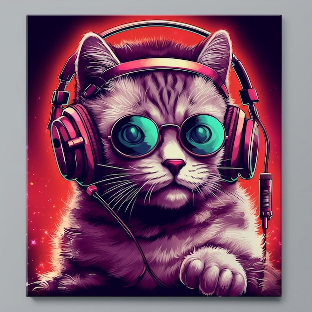 DJ Cat Wearing Sunglasses and Headphones Generative AI