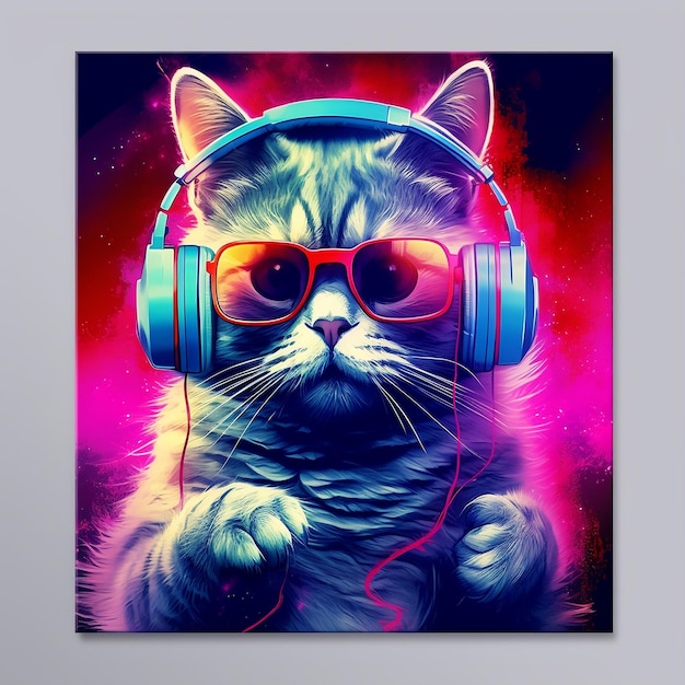 DJ Cat Wearing Sunglasses and Headphones Generative AI