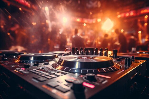 Dj equipment in a club with a blurred background