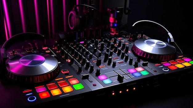 DJ equipment Player and console with headphones