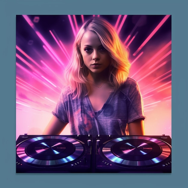 Dj girl with music background