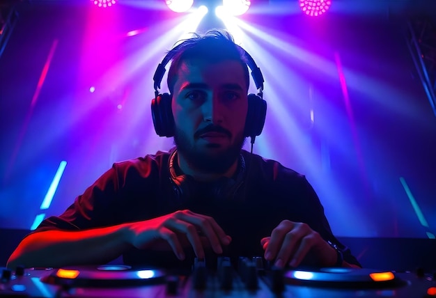 a dj is playing music with a djs headphones