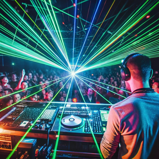 Photo a dj is playing at a party with a dj set up