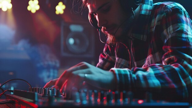 a dj mixing music in front of a djs head