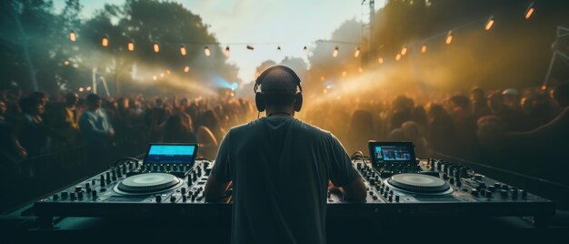 DJ performing in front of a lively crowd at a music festival Generative AI