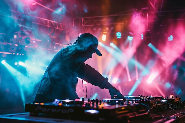 A DJ performing at a music festival with interacti generative ai