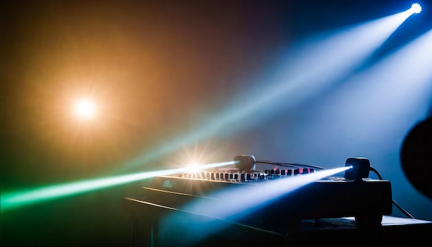 Photo dj performing in a nightclub under the light of bright spotlights and lasers