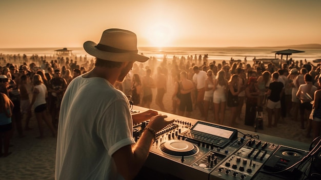 DJ playing music for a beach party generative AI