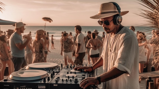 DJ playing music for a beach party generative AI