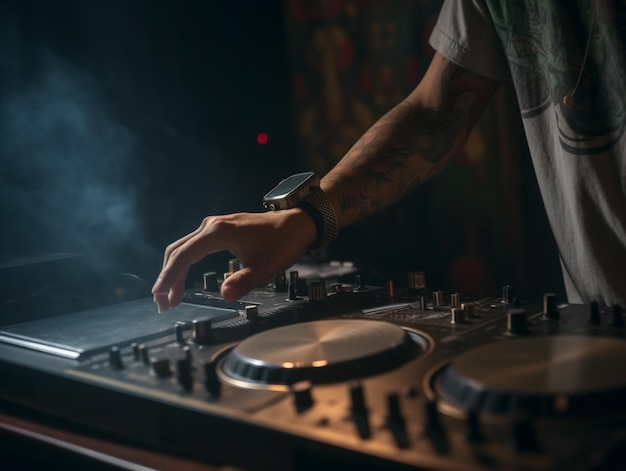 A dj playing music in a dark room