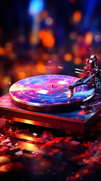 DJ playing vinyl records against a bright light dance bokeh background Generative Ai