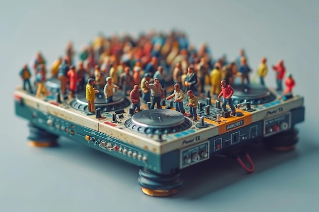 DJ setup with miniature figures creating a unique and artistic representation