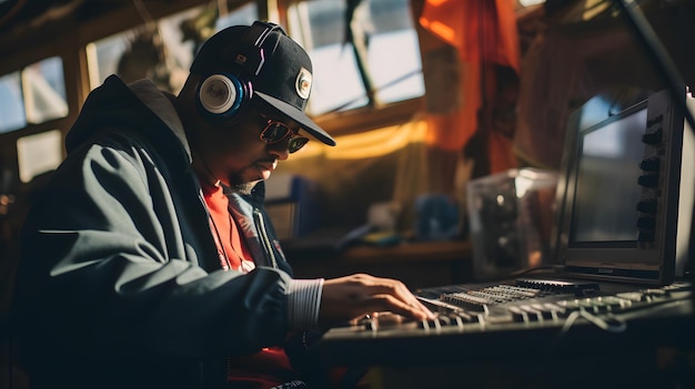 Dj at work with audio console