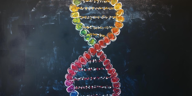 Photo dna double helix graphic on chalkboard