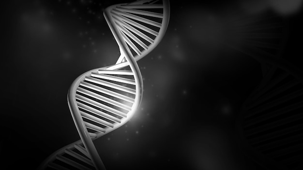 Dna double helix model on a black background d render