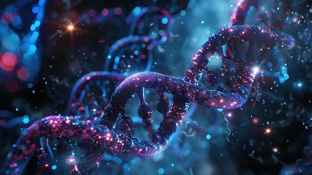 Photo dna genetic technology science cell helix biotechnology abstract molecules digital futuristic