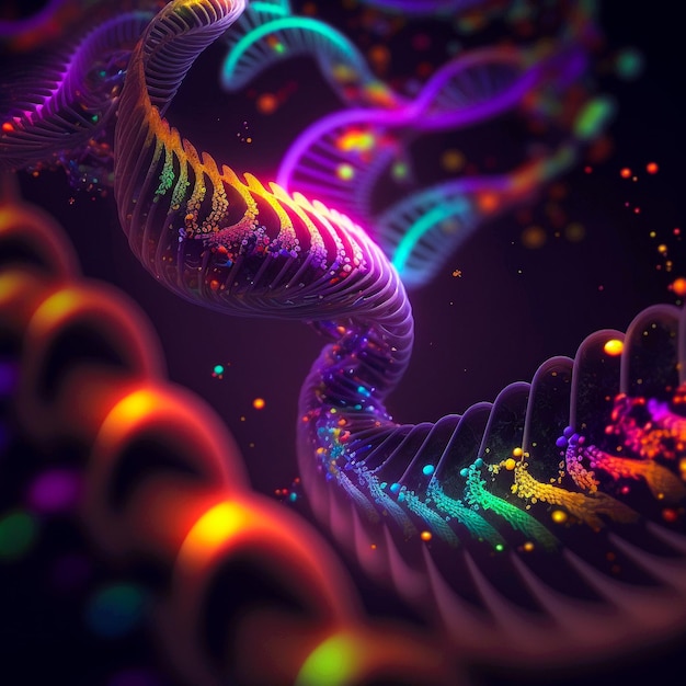 DNA Molecule gene structure visualization as multi color chain Chromosome or mutation background