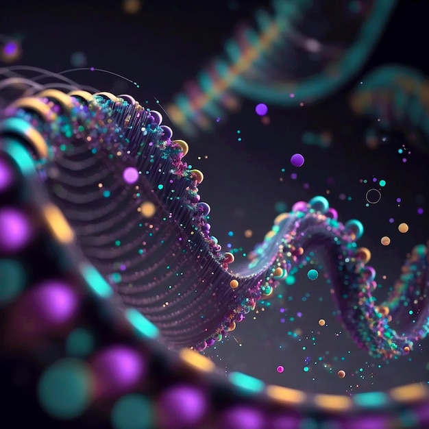 DNA Molecule gene structure visualization as multi color chain Chromosome or mutation background