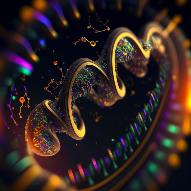 DNA Molecule gene structure visualization as multi color chain Chromosome or mutation background