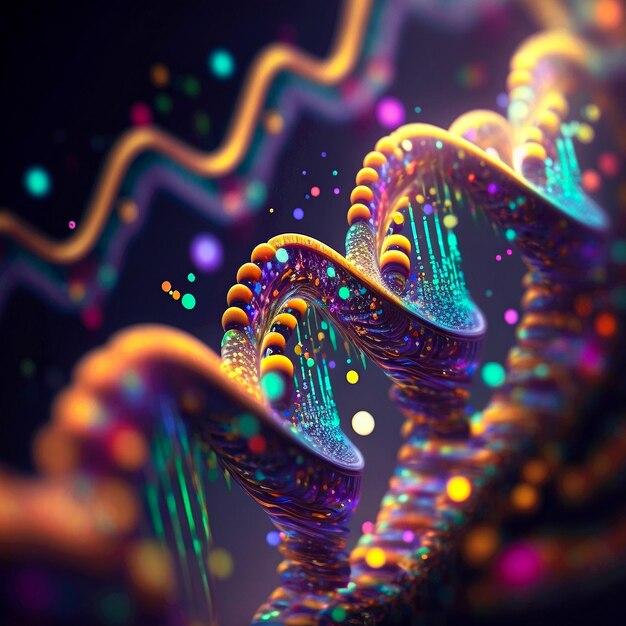 DNA Molecule gene structure visualization as multi color chain Chromosome or mutation background