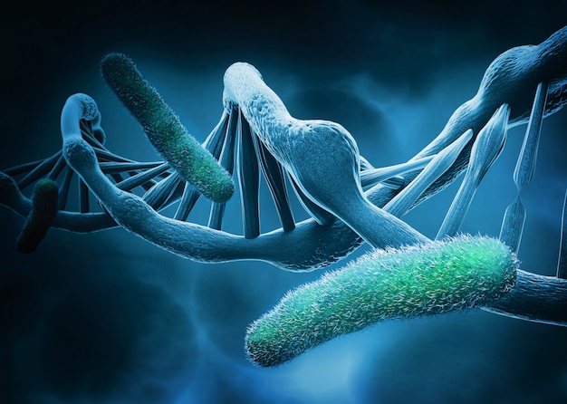 DNA structure and bacteria, abstract background