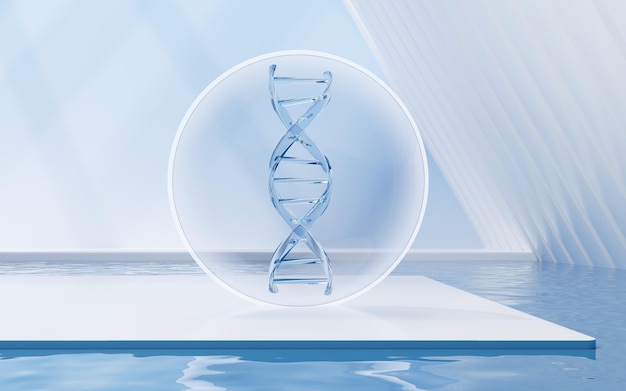 DNA with water surface background 3d rendering