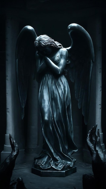 Photo dnd mourning shadows obsidianarmed skeletal weeping angel statue