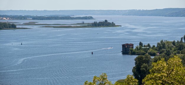 Dnipro river summer panoramic landscape Kaniv water Reservoir Kyiv Region Ukraine