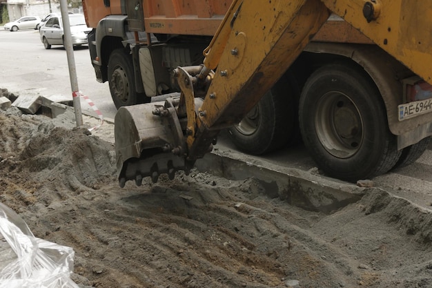 Dnipro Ukraine 09242021 Road works on the city street