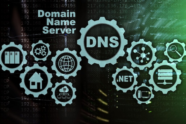 Photo dns domain name system network web communication internet and digital technology concept