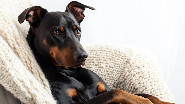 Doberman Dog in Cozy Room on White Background