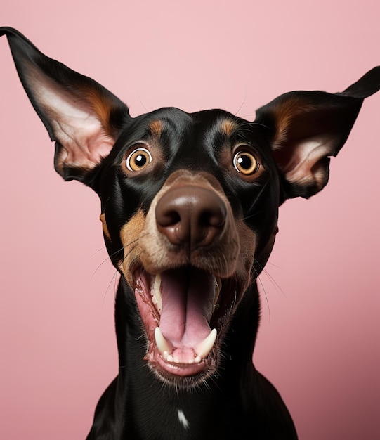 Doberman on a pink background funny pet funny dog