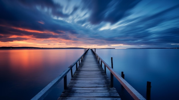 Dock and pier at sea in twilight long exposure