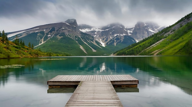 Photo a dock with a wooden dock and a dock that says  a dock