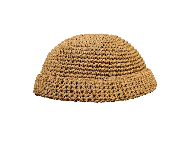 Docker knitted dark yellow hat isolated on white background fashionable rapper hat