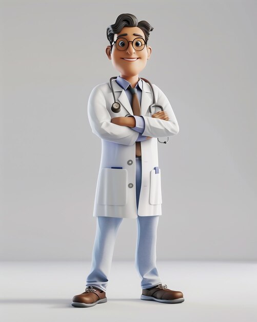 Doctor character illustration with animation movie style 3d realistic cartoon with a doctor