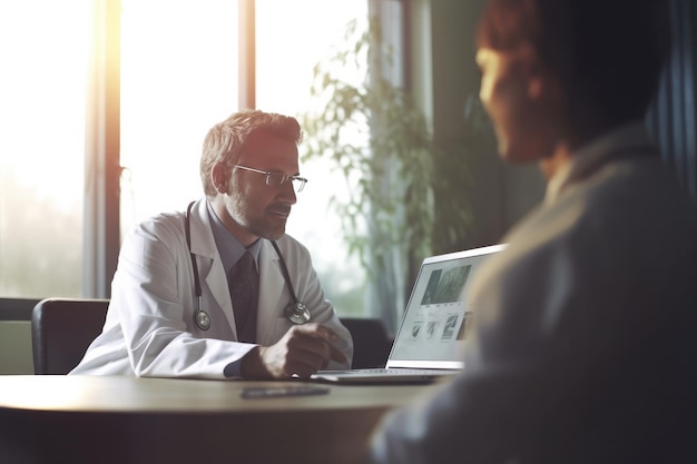 Doctor checks a tablet while working Generative AI