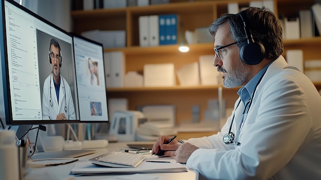 Photo doctor conducting a virtual consultation with a patient