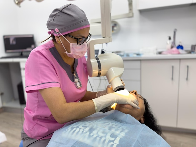 Doctor of Dentistry performing dental surgery on a patient