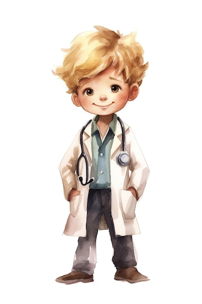 Doctor diagnose watercolor clipart cute isolated on white background with Generative AI