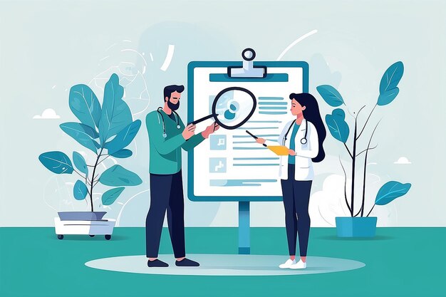 Photo doctor doing medical survey of patients stethoscope hospital medical inspection flat vector illustration healthcare medicine concept for banner website design or landing web page