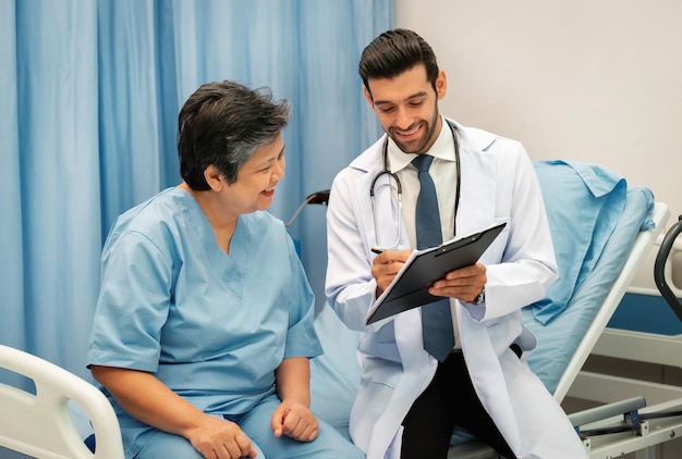 doctor examines the health of the elderly in the hospital