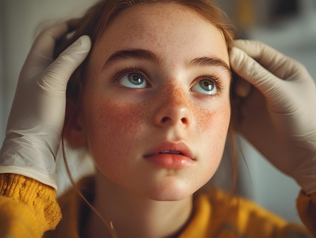 Photo a doctor examines a teenager with problem skin