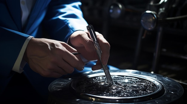 doctor examines with shiny metal diagnostic tool