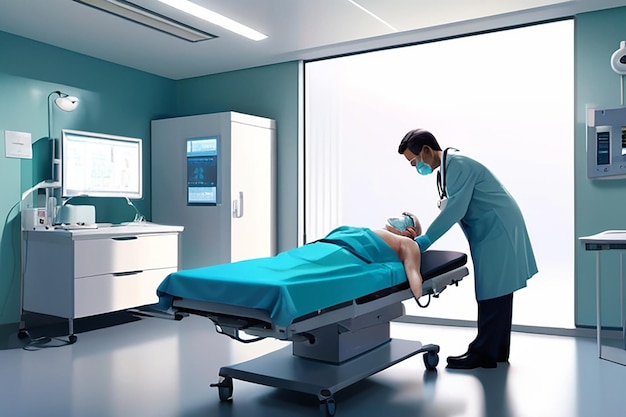 An doctor examining a patient in hospital illustration technological