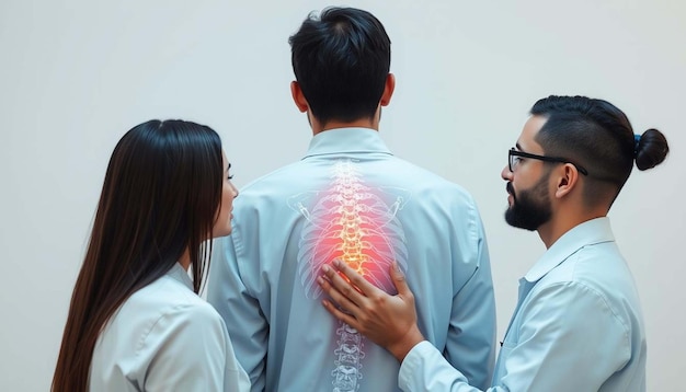 Doctor examining patients back spine diagnosis therapist