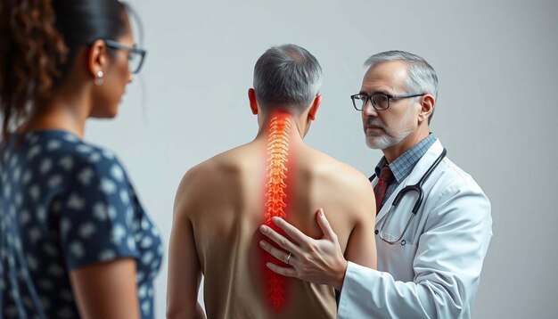 Doctor examining patients back spine diagnosis therapist